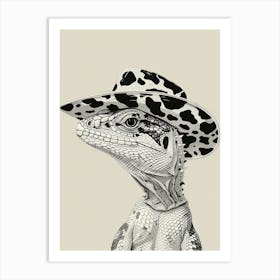 Lizard In A Cow Print Cowboy Hat Detailed Illustration Art Print