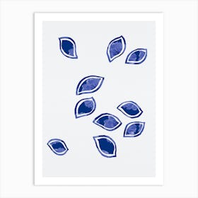 Navy Abstract Scattered Leaves Silhouette Art Print