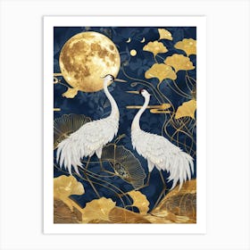 Cranes In The Moonlight 2 Art Print