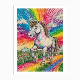 Unicorn On Rainbow Road Art Print