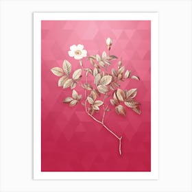 Vintage Rosebush Botanical in Gold on Viva Magenta n.0371 Art Print