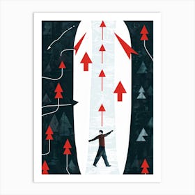 Abstract Representation Of A Person At A Crossroad Of Life Directional Arrows And Hints Of Red Symb (6) Art Print