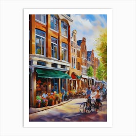 The city of Amsterdam, Netherlands, streets, cafes, passing by, the beauty of summer, oil colors..34 Art Print