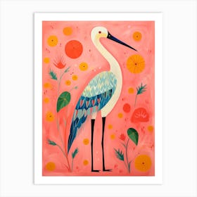 Pink Scandi Stork 1 Art Print