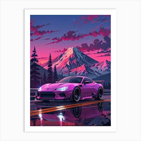 Purple Sports Car At Sunset 1 Art Print