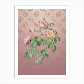Vintage Tomentose Rose Botanical on Dusty Pink Pattern n.0685 Art Print