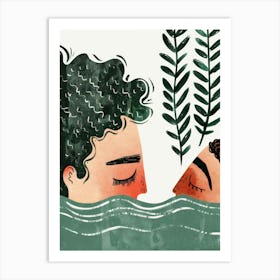 Illustration Of A Couple In The Water Art Print