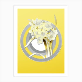 Botanical Bunch Flowered Daffodil in Gray and Yellow Gradient n.396 Art Print