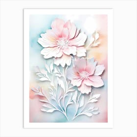 Paper Flowers On Watercolor Background Art Print