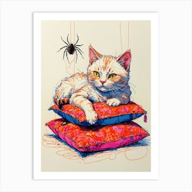 Cat On Pillows 1 Art Print