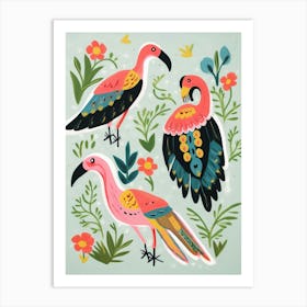 Folk Style Bird Painting Flamingo 3 Art Print