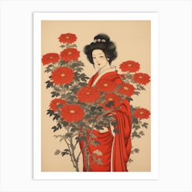 Kiku Chrysanthemum Vintage Japanese Botanical And Geisha Art Print