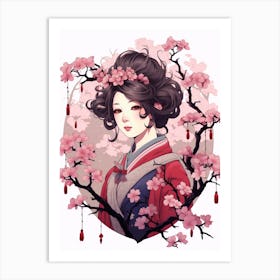 Cherry Blossoms Japanese Style Illustration 13 Art Print