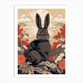 Rabbit Animal Drawing In The Style Of Ukiyo E 3 Art Print