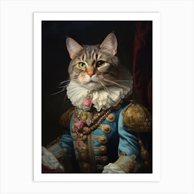 Cat In Medieval Clothing Rococo Inspired Painting 4 Art Print