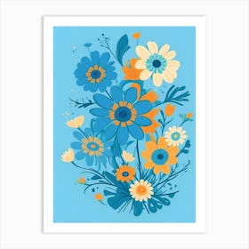 Beautiful Flowers Illustration Vertical Composition In Blue Tone 17 Art Print