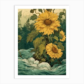 Sunflowers In The Stream Art Print