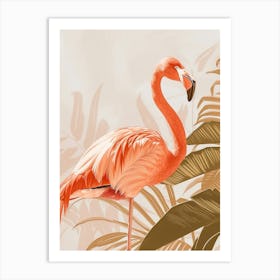 American Flamingo And Bird Of Paradise Minimalist Illustration 4 Art Print