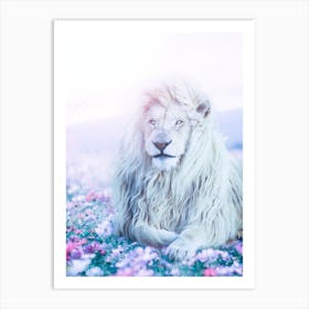 Kimba The White Lion In Garden Flowers 1 Art Print