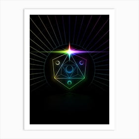 Neon Geometric Glyph in Candy Blue and Pink with Rainbow Sparkle on Black n.0192 Art Print