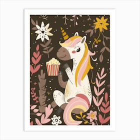 Unicorn Eating Popcorn Muted Pastels 3 Art Print