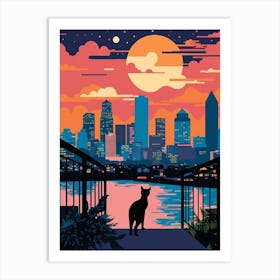 Houston, United States Skyline With A Cat 0 Art Print