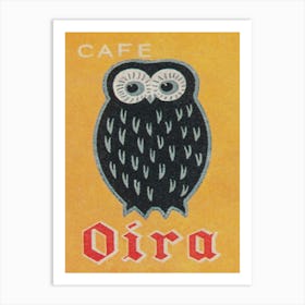 Owl, Cafe Oira, Japanese Matchbox Label Art Art Print
