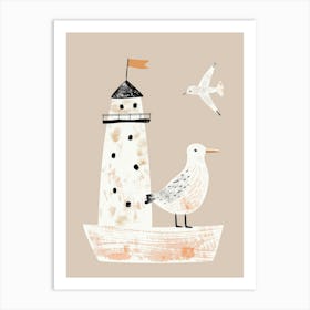 Seagull And Lighthouse Art Print