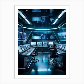 Cyber Industrial Automation Control Room With Sleek Ergonomic Workstations Translucent Holographic (5) Art Print