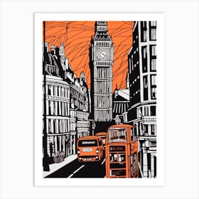 London England Linocut Illustration Style 1 Art Print