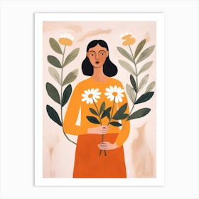 Woman Holding Flowers Art Print