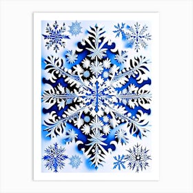 Intricate, Snowflakes, Blue & White Illustration 1 Art Print