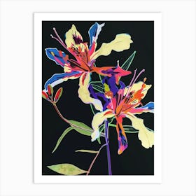 Neon Flowers On Black Columbine 3 Art Print