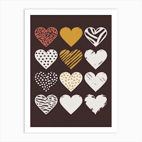 Hearts On A Black Background Art Print