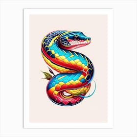 Diamondback Water Snake Tattoo Style Art Print