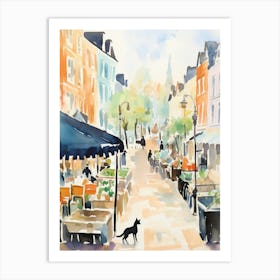 Food Market With Cats In Amsterdam 3 Watercolour Art Print