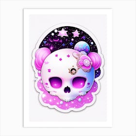 Skull With Cosmic Themes Pink Kawaii Art Print