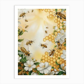 Bees And Flowers Art Print