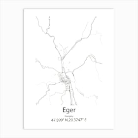 Eger,Hungary Minimalist Map 1 Art Print