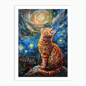 Cat Starry Night 1 Art Print