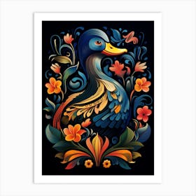 Folk Bird Illustration Mallard Duck 2 Art Print
