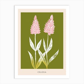 Pink & Green Celosia 2 Flower Poster Art Print