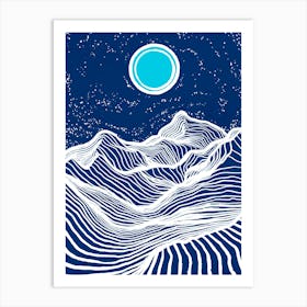 A minimalist pen and ink drawing of a mountainous 2 Art Print