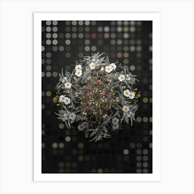 Vintage Heath Mirbelia Branch Flower Wreath on Dot Bokeh Pattern n.0544 Art Print