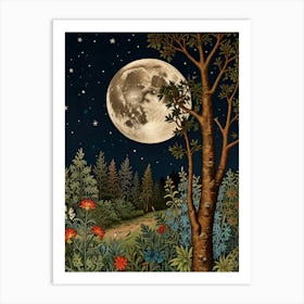 Full Moon In The Forest Style William Morris Art Print 4 Art Print