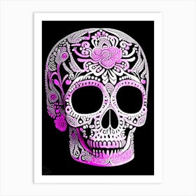 Skull With Intricate Linework Pink 1 Doodle Art Print