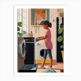 Girl Washing Clothes Art Print