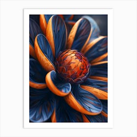 Blue And Orange Flower Art Print