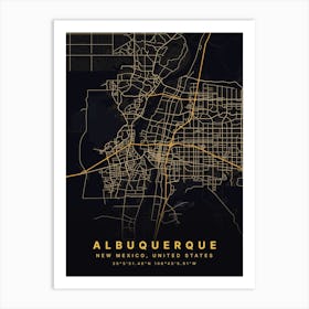 Albuquerque New Mexico Black And Gold Map Art Print