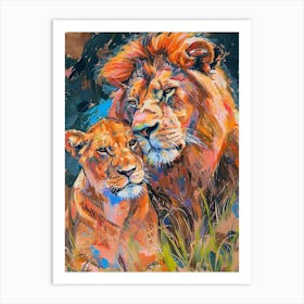 Southwest African Lion Family Bonding Fauvist Painting 4 Art Print